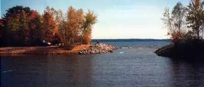 The channel that connects the marina basin to Sebago Lake
